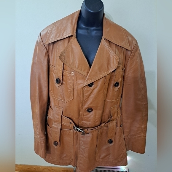 Unbranded Jackets & Blazers - Vtg Women's Large Cognac Brown Belted Coat Jacket Retro Grunge 70's Nice